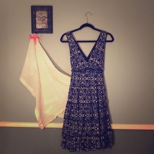 Style & Co blue dress with black and white accent